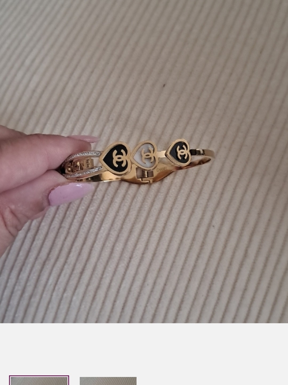 Fashion Jewelry Gold-Tone Heart Logo Bangle with Black & White Accents
